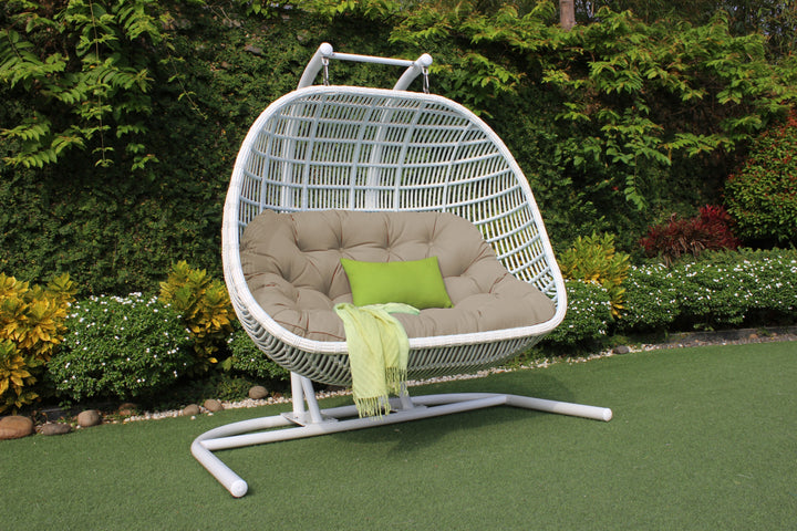 San Juan Outdoor White & Beige Hanging Chair