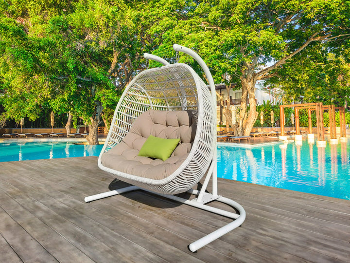 San Juan Outdoor White & Beige Hanging Chair