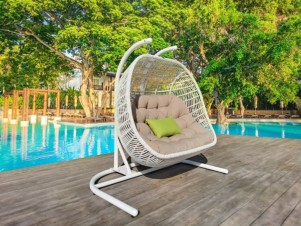 San Juan Outdoor White & Beige Hanging Chair