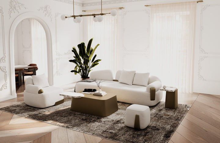Yano - Modern White Marble + Antique Brass Coffee Table