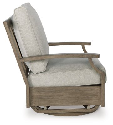 Rainier Ranch Outdoor Swivel Glider Chair with Cushion - Beige Swivel Chair modern furniture Contempo Furniture