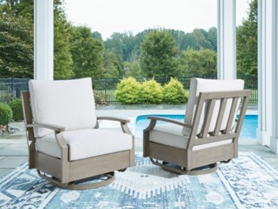 Rainier Ranch Outdoor Swivel Glider Chair with Cushion - Beige Swivel Chair modern furniture Contempo Furniture