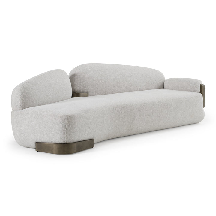 Rainier - Contemporary Off-White Fabric + Antique Brass Sofa