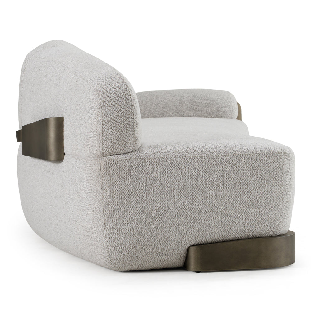 Rainier - Contemporary Off-White Fabric + Antique Brass Sofa - View 7