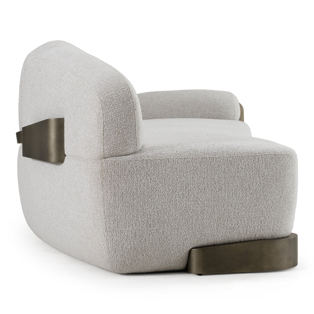 Rainier - Contemporary Off-White Fabric + Antique Brass Sofa