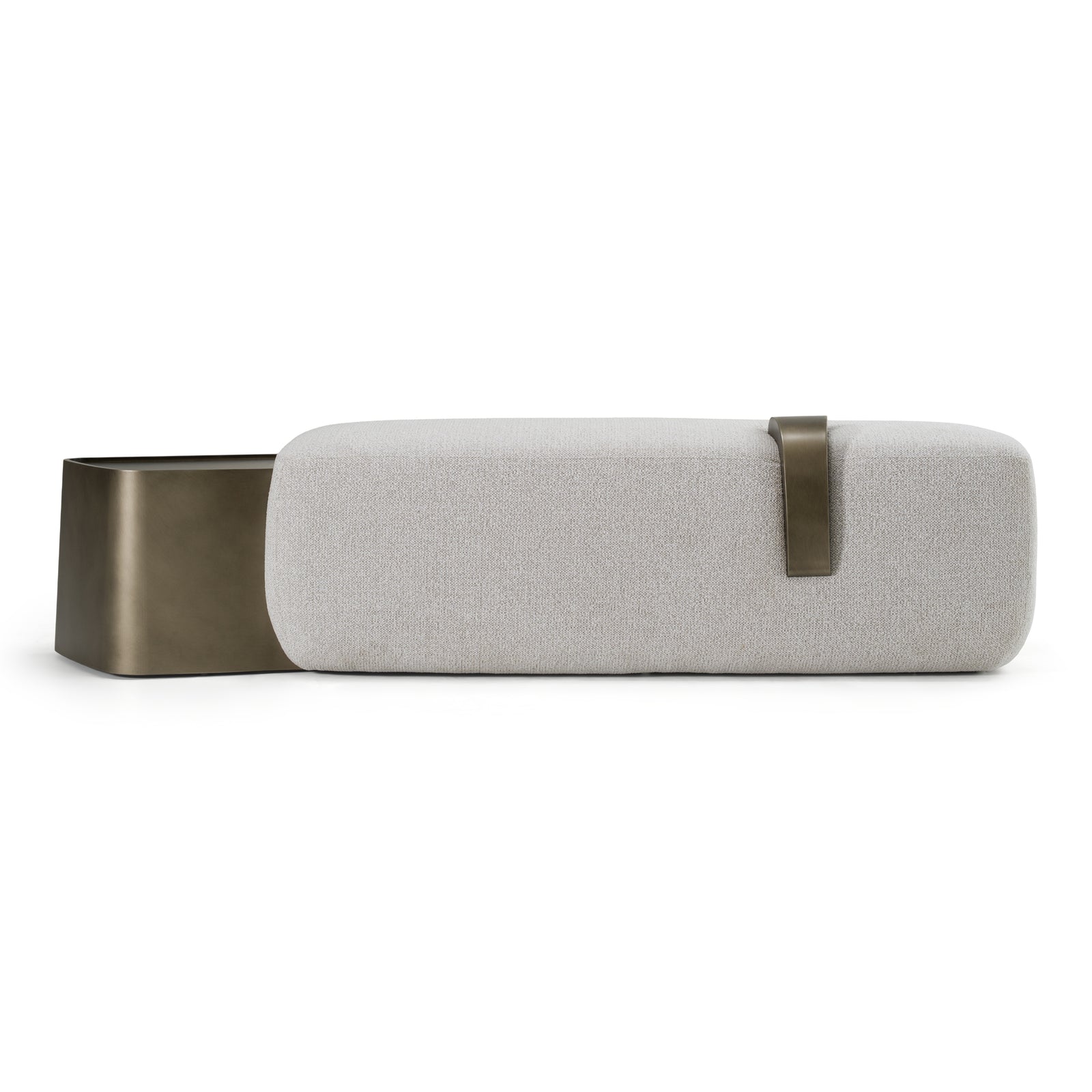 Rainier - Contemporary Off-White Fabric  Antique Brass Bench with Tray Table