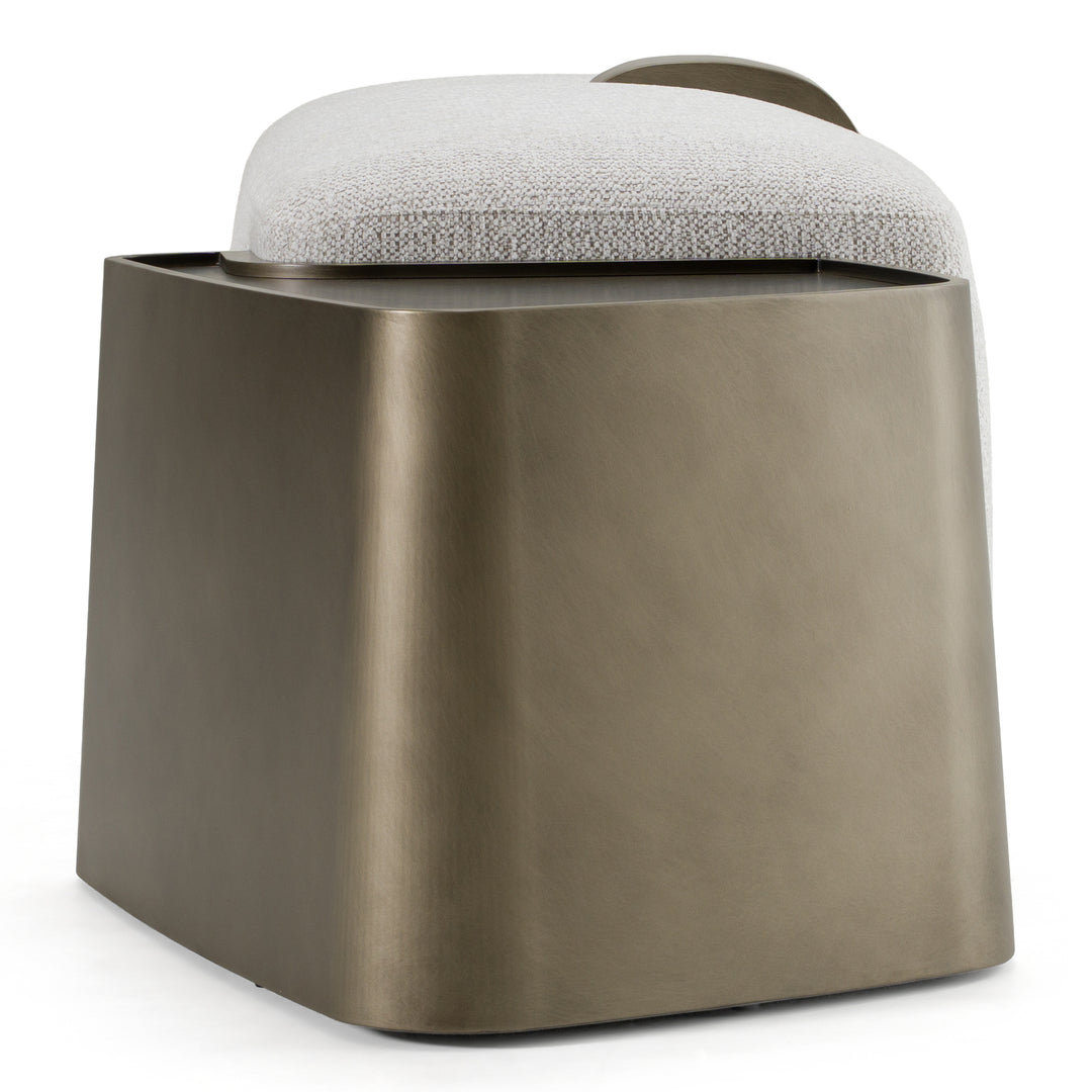 Rainier - Contemporary Off-White Fabric  Antique Brass Bench with Tray Table