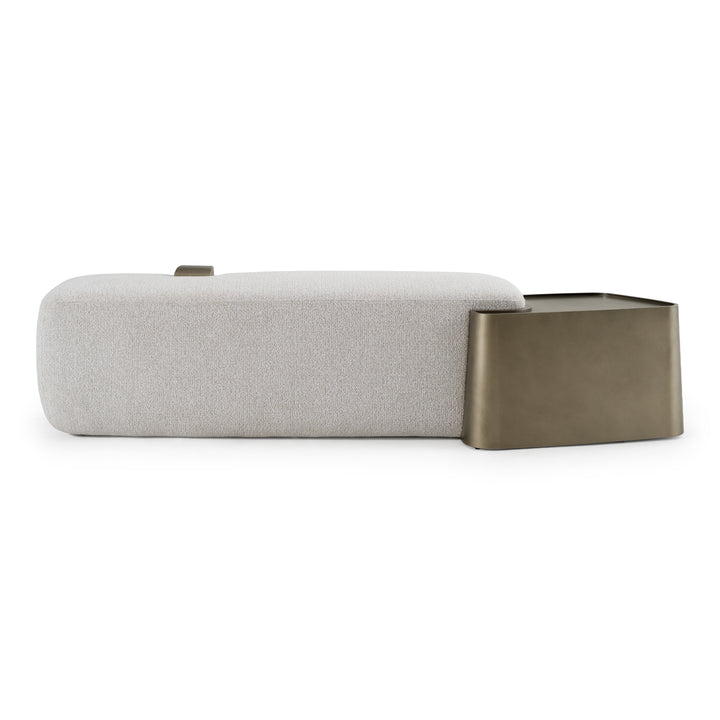 Rainier - Contemporary Off-White Fabric + Antique Brass Bench w/ Tray Table