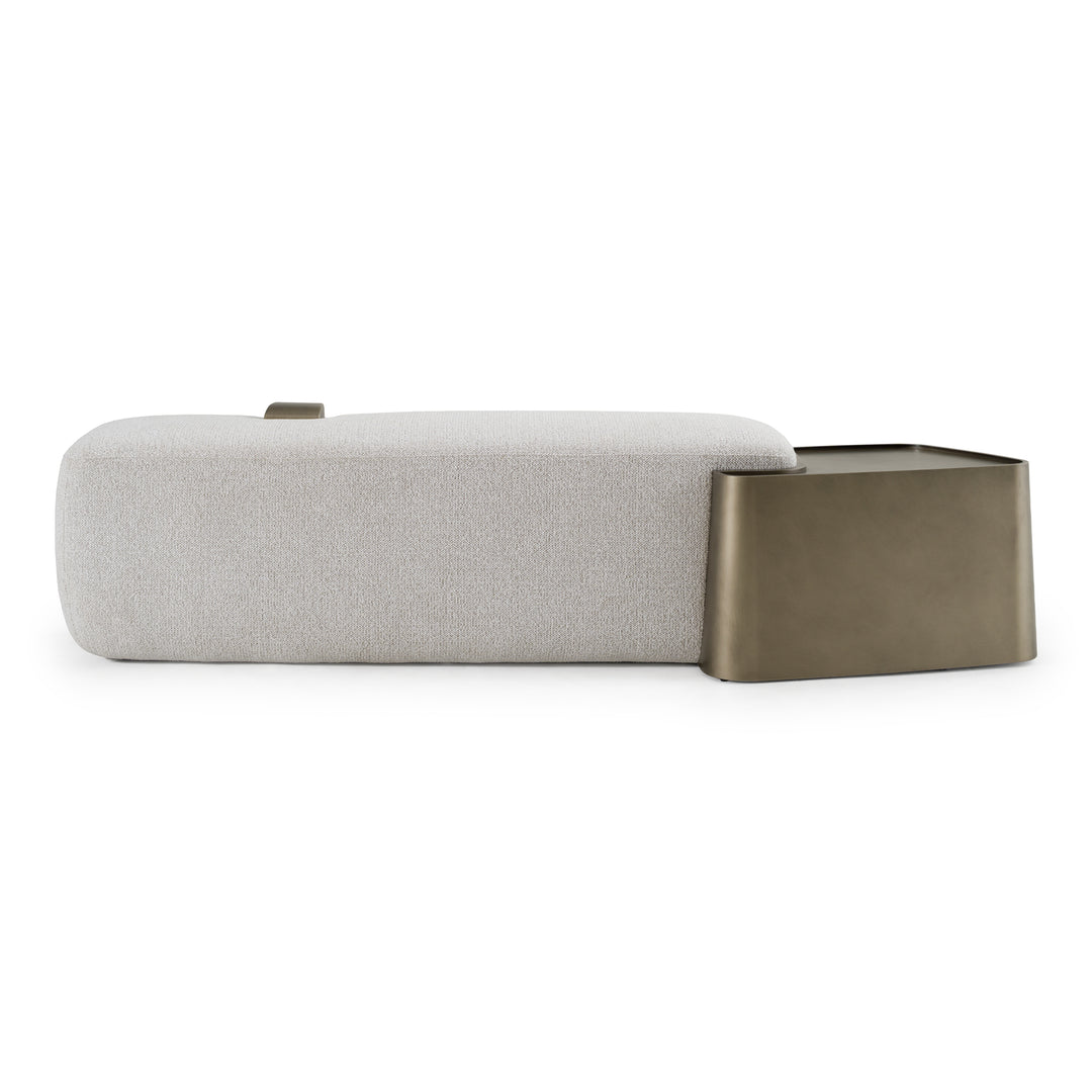 Rainier - Contemporary Off-White Fabric + Antique Brass Bench w/ Tray Table