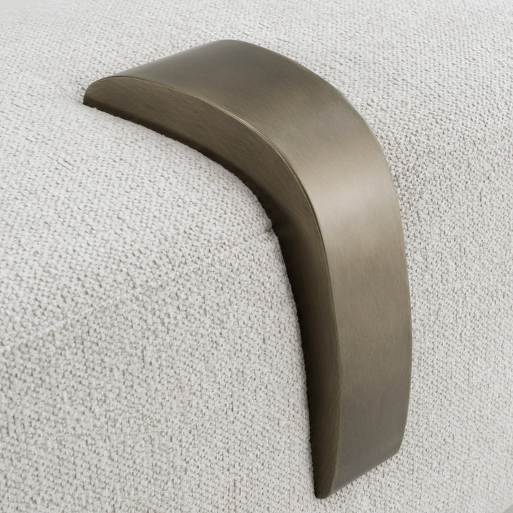 Rainier - Contemporary Off-White Fabric  Antique Brass Bench with Tray Table