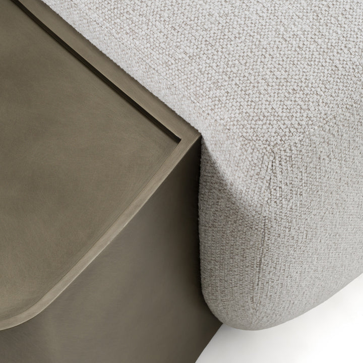 Rainier - Contemporary Off-White Fabric  Antique Brass Bench with Tray Table