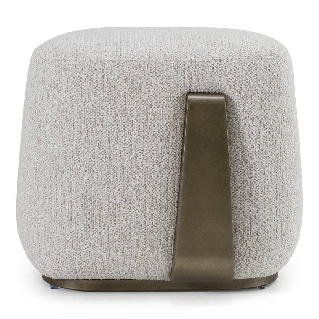 Rainier - Contemporary Off-White Fabric  Antique Brass Ottoman