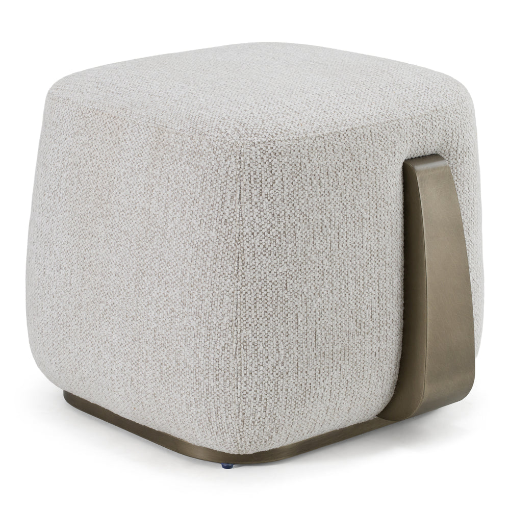 Rainier - Contemporary Off-White Fabric + Antique Brass Ottoman - View 6