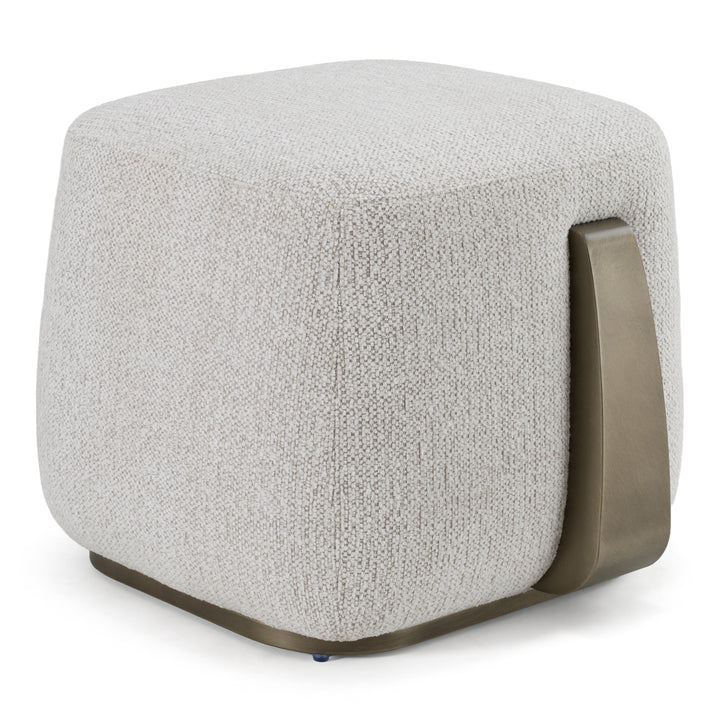Rainier - Contemporary Off-White Fabric  Antique Brass Ottoman