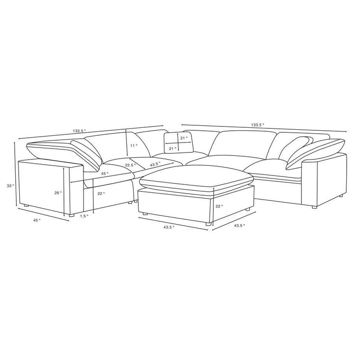 Raleigh - 6 Piece Upholstered Modular Sectional - Ivory 2 - Piece Living Room Set modern furniture Contempo Furniture