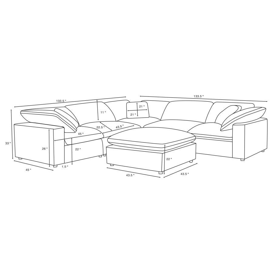 Raleigh - 6 Piece Upholstered Modular Sectional - Ivory 2 - Piece Living Room Set modern furniture Contempo Furniture