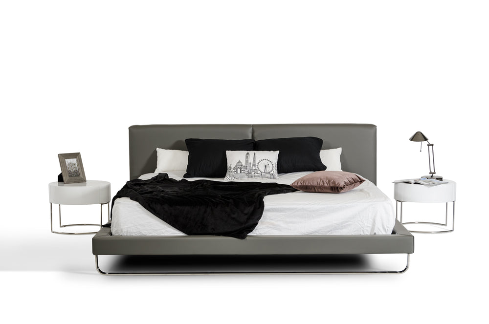 Eastern King Ramona Modern Grey Leather Bed