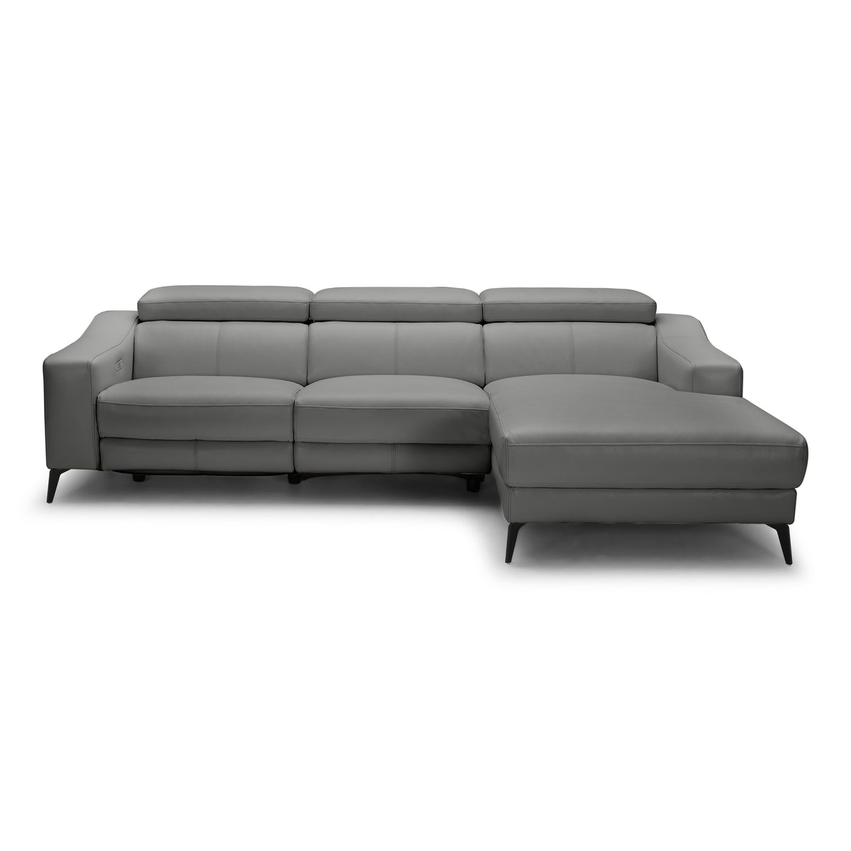 Rampart - Modern L-Shape RAF Grey Leather Sectional Sofa with 1 Recliner