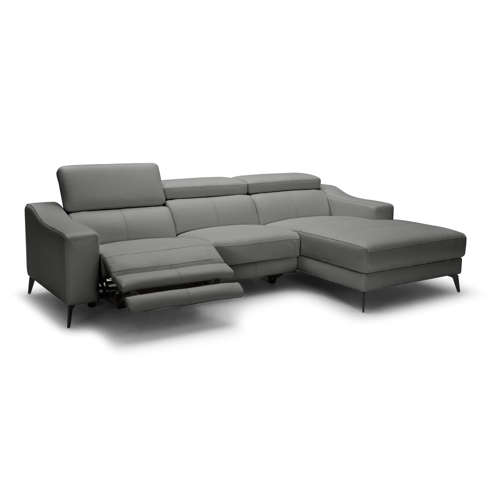 Rampart - Modern L-Shape RAF Grey Leather Sectional Sofa with 1 Recliner