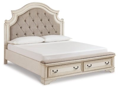 Realyn California King Upholstered Storage Bed - White Upholstered Bed modern furniture Contempo Furniture