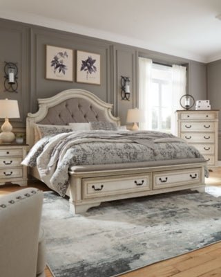 Realyn California King Upholstered Storage Bed - White Upholstered Bed modern furniture Contempo Furniture