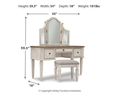 Realyn Vanity and Mirror with Stool - White Vanity Set modern furniture Contempo Furniture