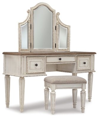 Realyn Vanity and Mirror with Stool - White Vanity Set modern furniture Contempo Furniture