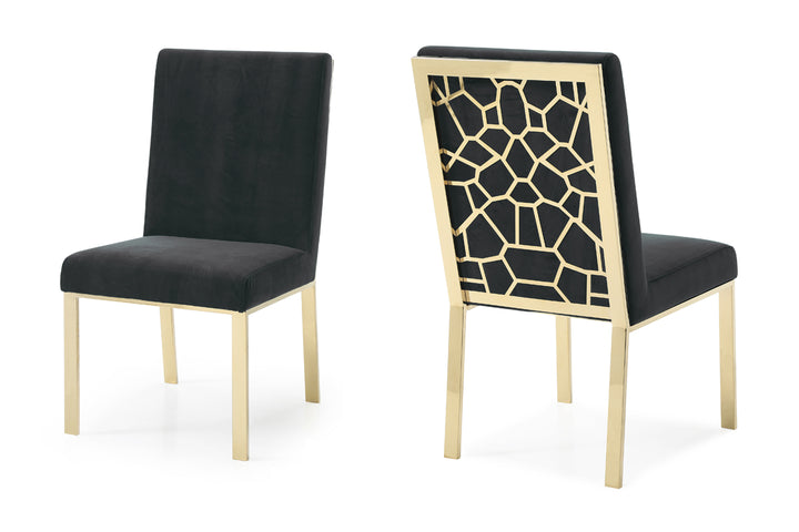Reba Modern Black Velvet &amp; Gold Dining Chair (Set of 2)
