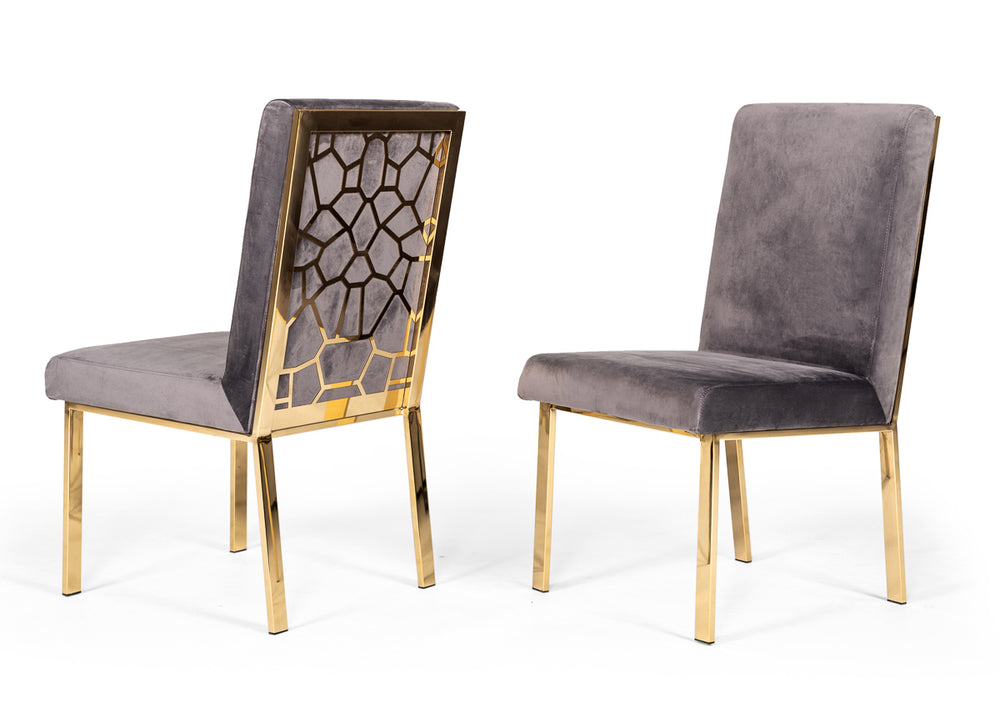 Reba Modern Grey Velvet & Gold Dining Chair (Set of 2) - View 5