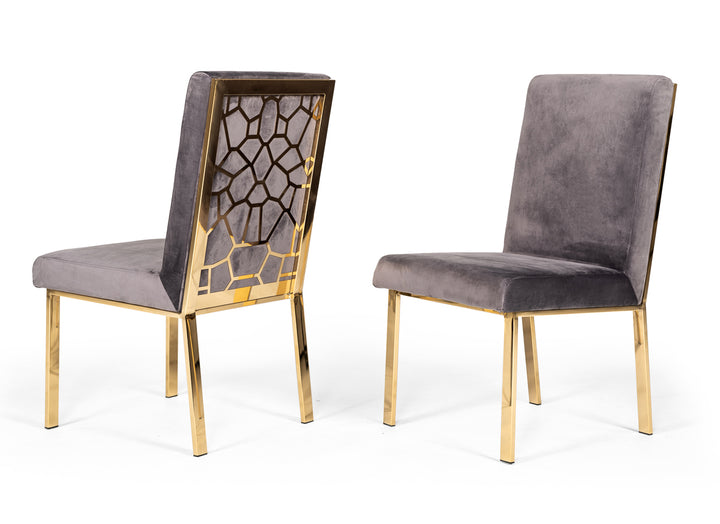 Reba Modern Grey Velvet  and  Gold Dining Chair 