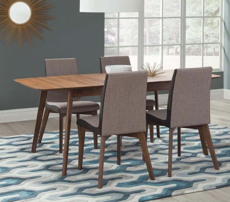 Redbridge - 5 Piece Rectangular Dining Set - Natural Walnut 5 - Piece Dining Room Set modern furniture Contempo Furniture