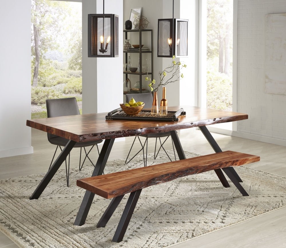 Reese Live Edge Solid Wood Metal Leg Dining Bench in Natural Acacia Benches modern furniture Contempo Furniture