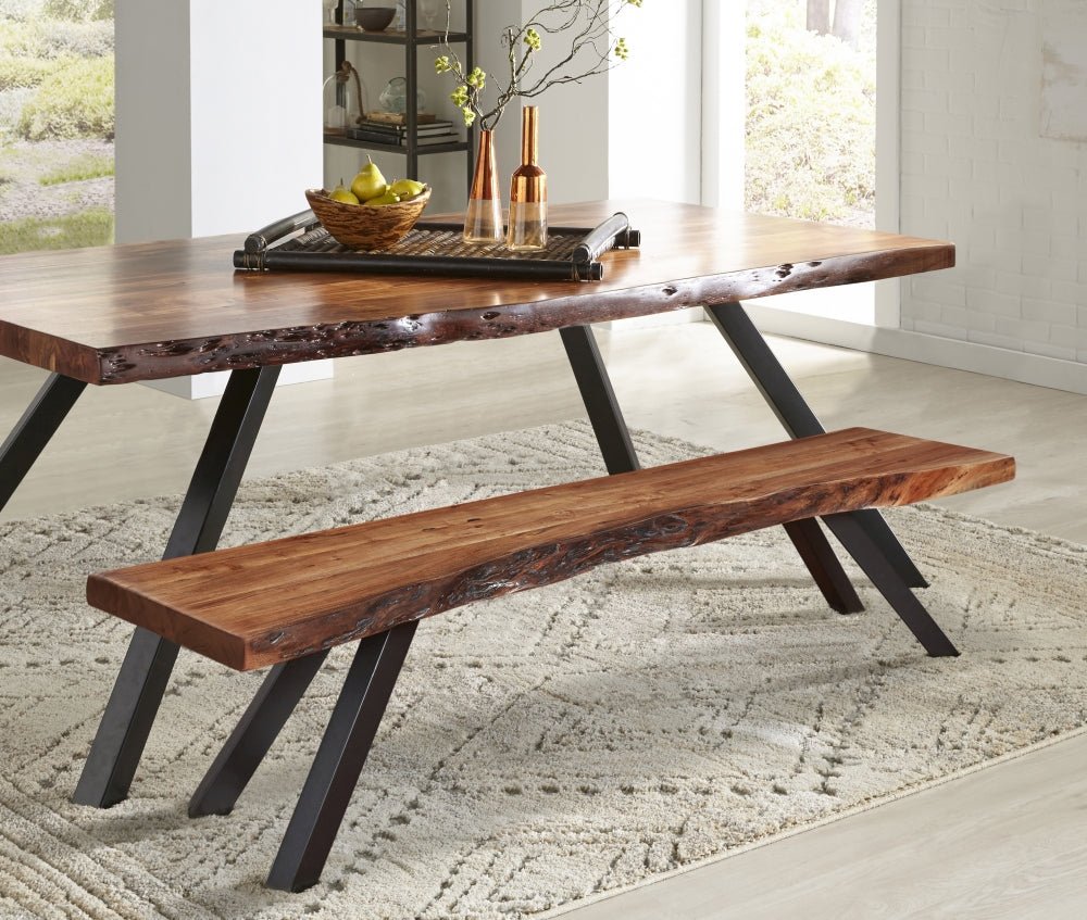 Reese Live Edge Solid Wood Metal Leg Dining Bench in Natural Acacia Benches modern furniture Contempo Furniture