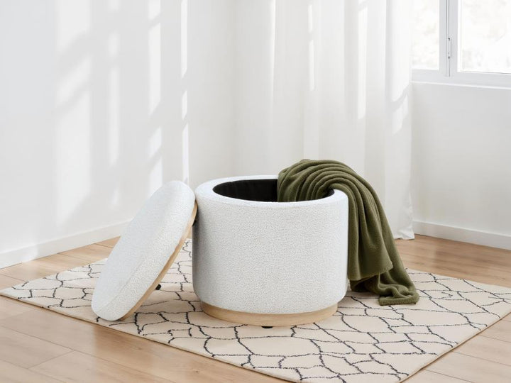 Remuda - Boucle Upholstered Round Storage Ottoman - Ivory Storage Ottoman modern furniture Contempo Furniture