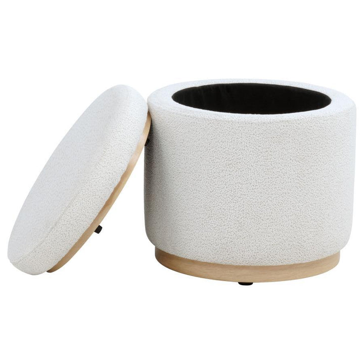 Remuda - Boucle Upholstered Round Storage Ottoman - Ivory Storage Ottoman modern furniture Contempo Furniture