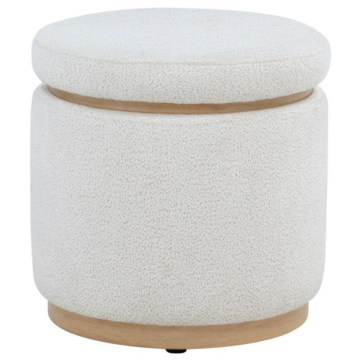 Remuda - Boucle Upholstered Round Storage Ottoman - Ivory Storage Ottoman modern furniture Contempo Furniture