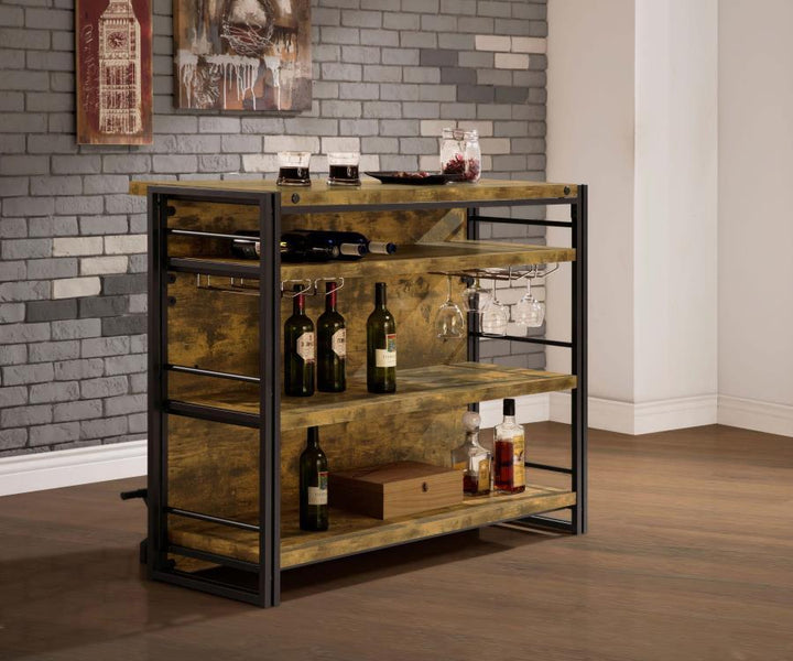 Renaldi - 3 - Shelf Home Bar Wine Cabinet - Rustic Nutmeg Wine Cabinet modern furniture Contempo Furniture