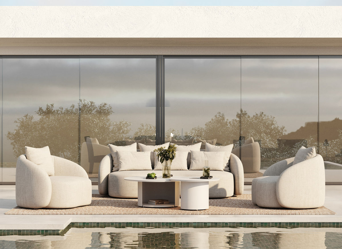 Tabarca - Outdoor Beige Fabric 3 Seat Sofa - View 2