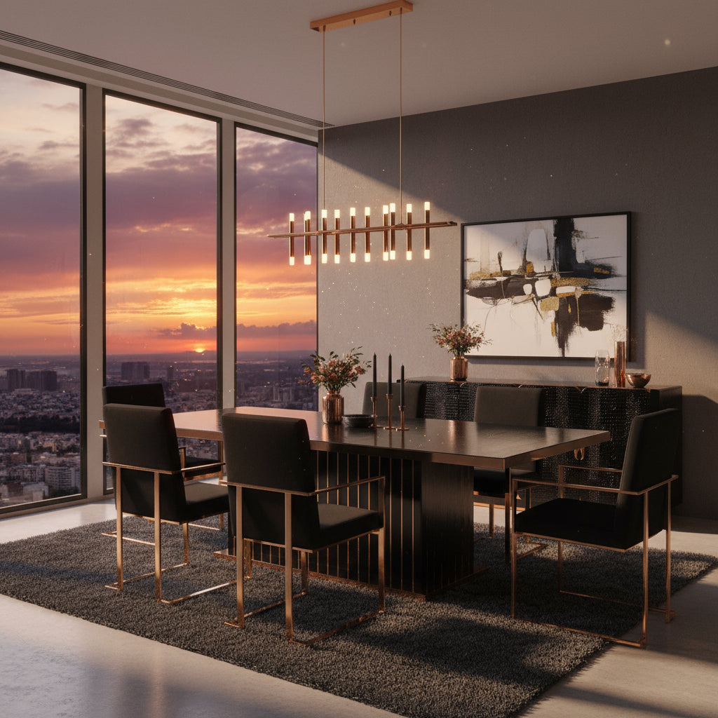 Talin Modern Black Crocodile & Rosegold Dining Table