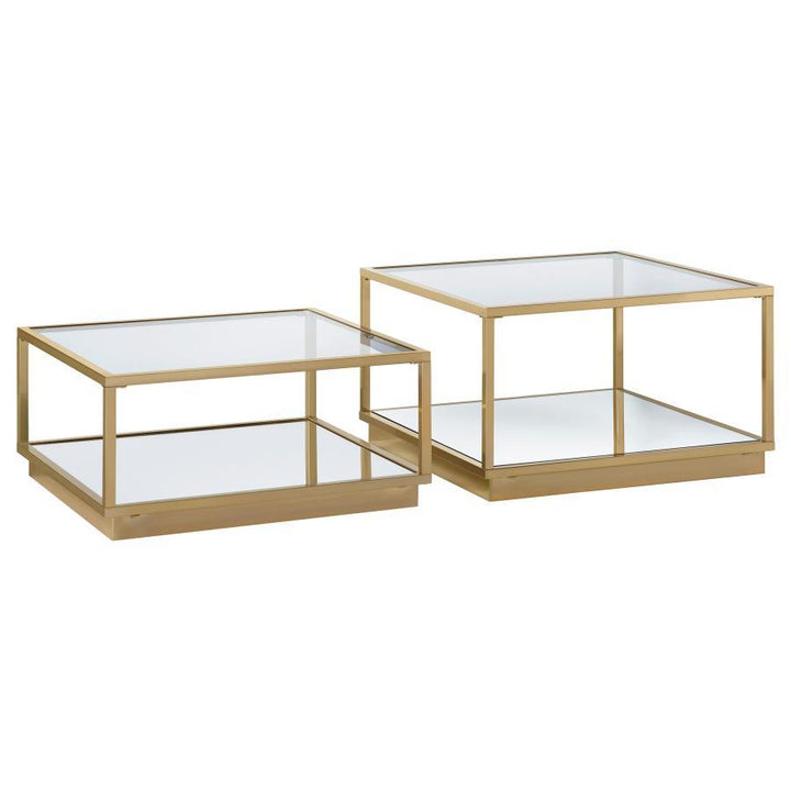 Renee - 2 Piece Square Coffee Table Set - Rose Brass Table Set modern furniture Contempo Furniture
