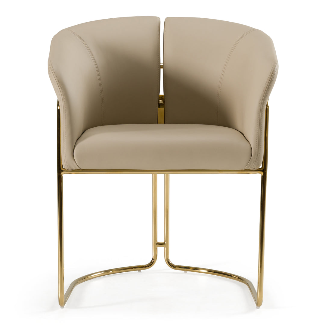 Renfew - Modern Beige Vegan Leather + Champagne Gold Dining Chair