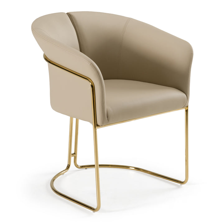 Renfew - Modern Beige Vegan Leather + Champagne Gold Dining Chair