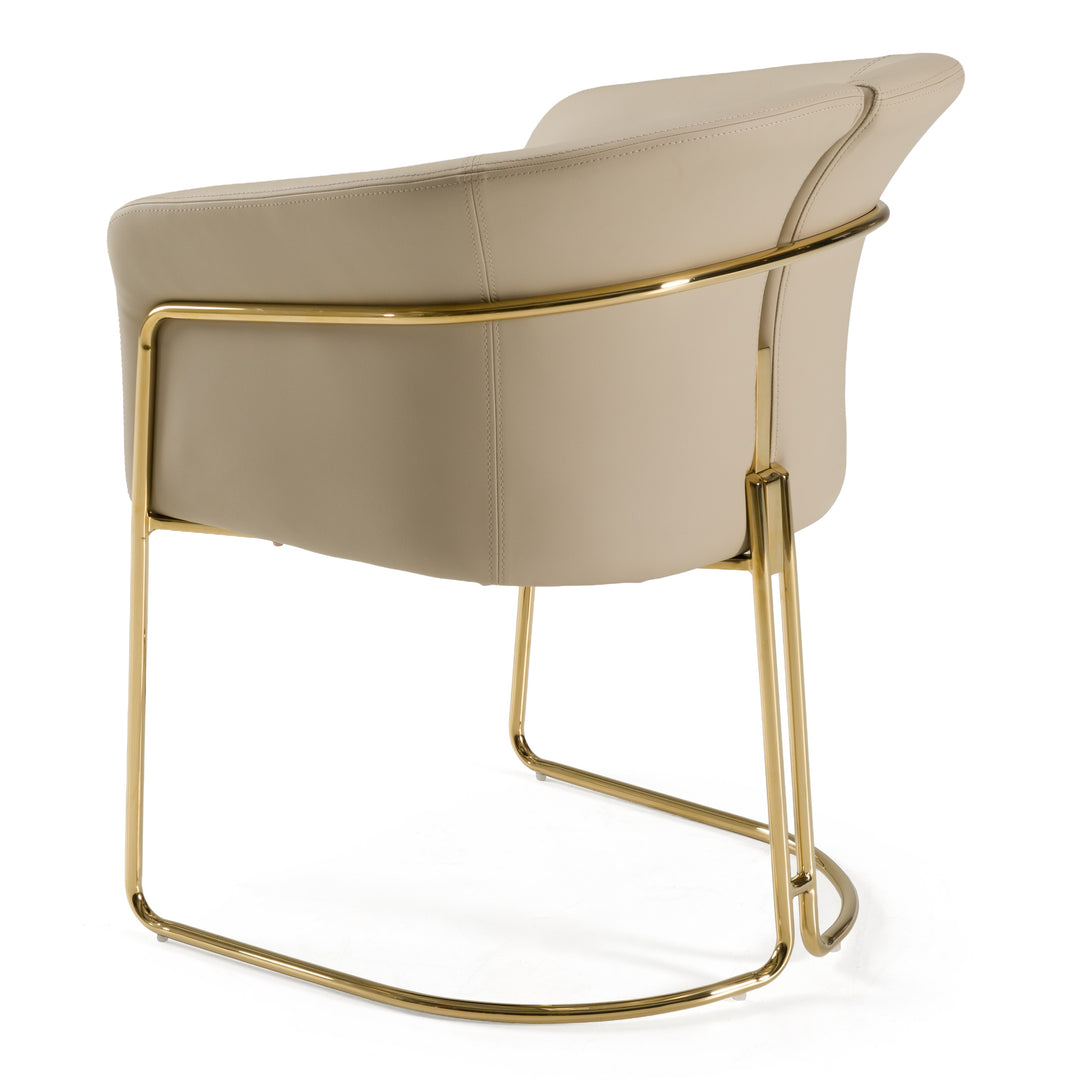 Renfew - Modern Beige Vegan Leather + Champagne Gold Dining Chair