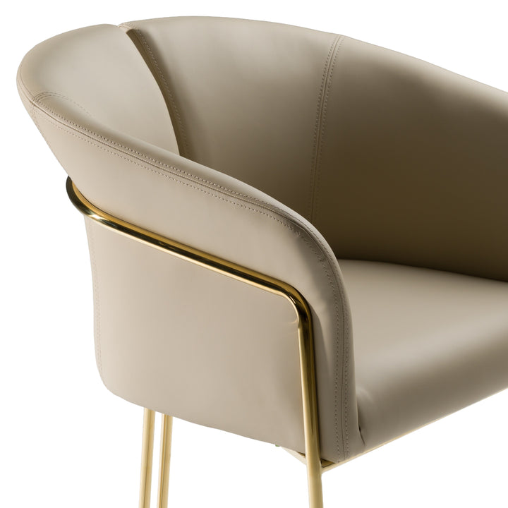 Renfew - Modern Beige Vegan Leather + Champagne Gold Dining Chair