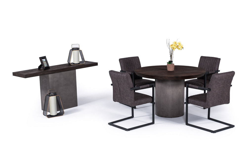 Renzo Modern Round Oak & Concrete Dining Table - View 6