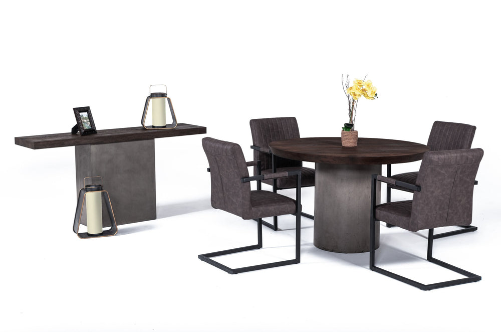 Renzo Modern Round Oak & Concrete Dining Table - View 5
