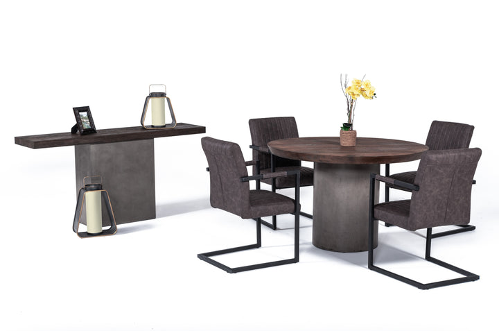 Renzo Modern Round Oak & Concrete Dining Table