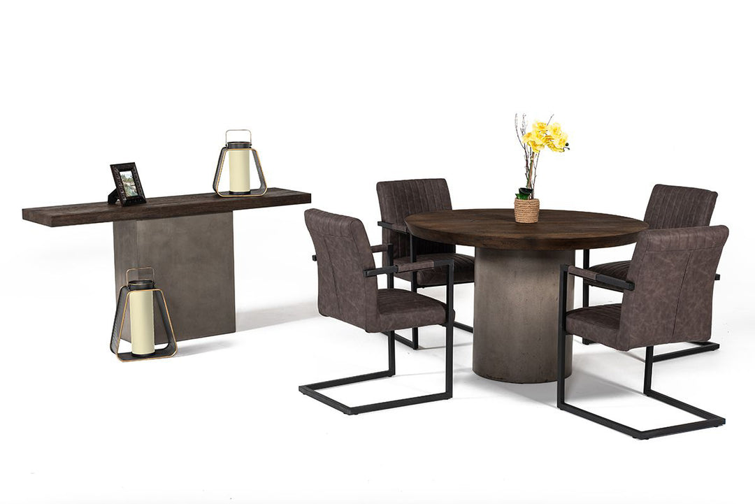Renzo Modern Round Oak & Concrete Dining Table