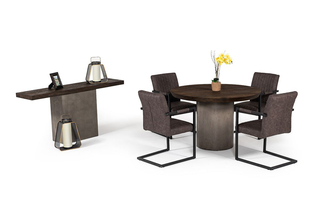 Renzo Modern Round Oak & Concrete Dining Table - View 9