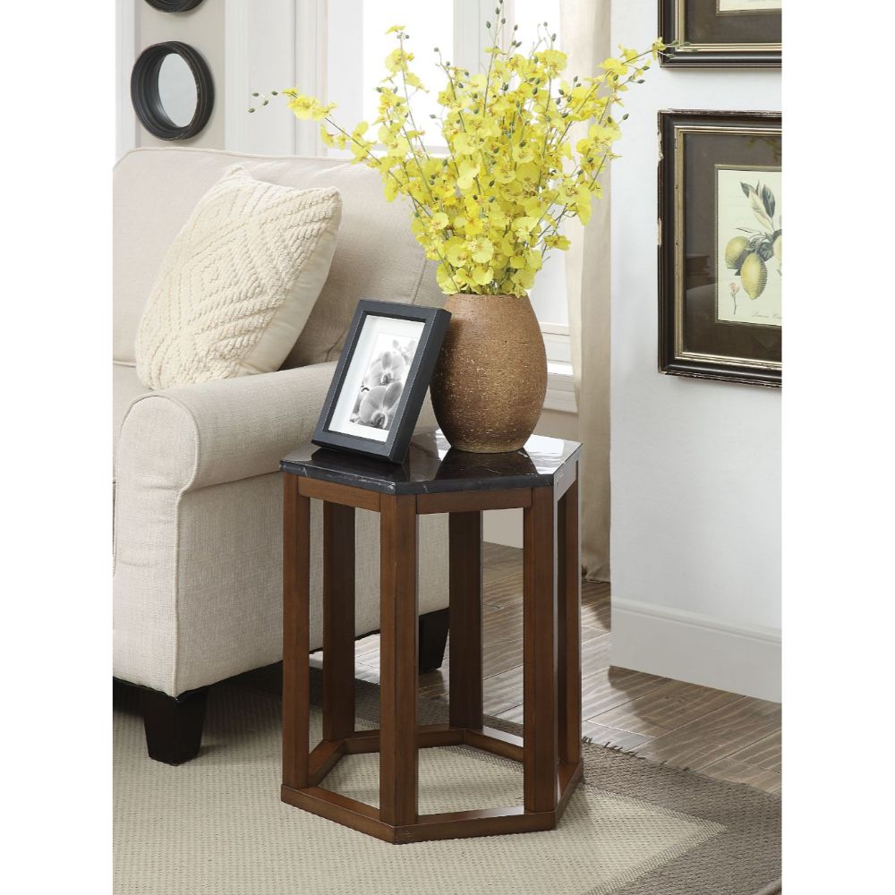 Reon 2-Piece Accent Table Set - Marble Top & Walnut